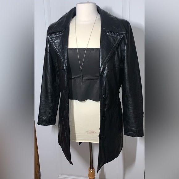 Vintage Wilsons Black Leather Blazer Jacket with belt Women’s M - Picture 2 of 12